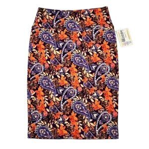 LuLaRoe CASSIE Pencil Skirt Paisley Purple Orange Small S NWT LLR Retro Print